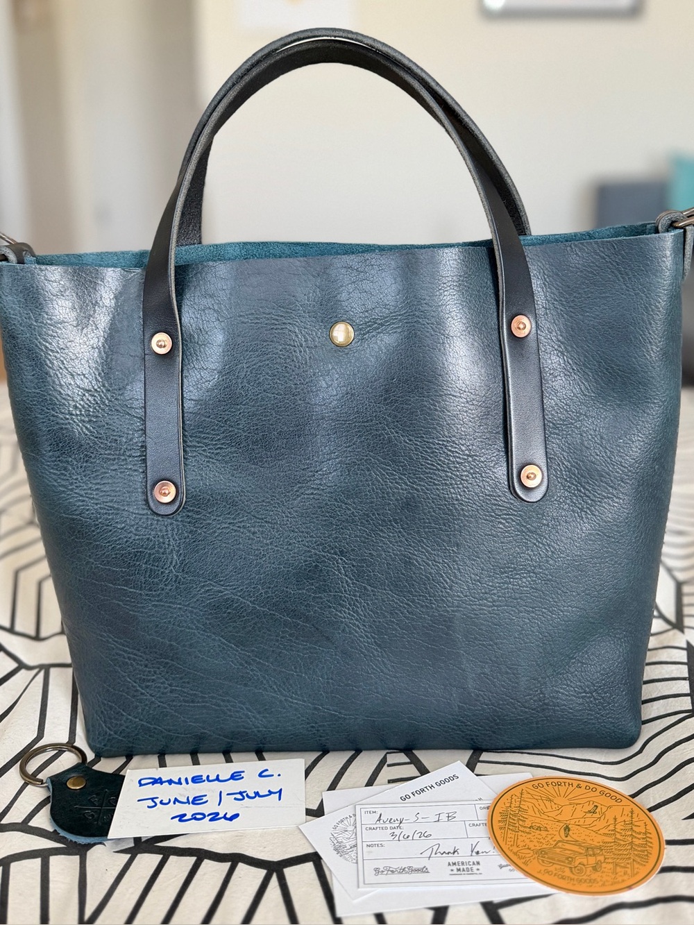 NEW GFG Go Forth Goods Indigo Bison Small Avery Tote Leather Bag - Picture 4 of 8
